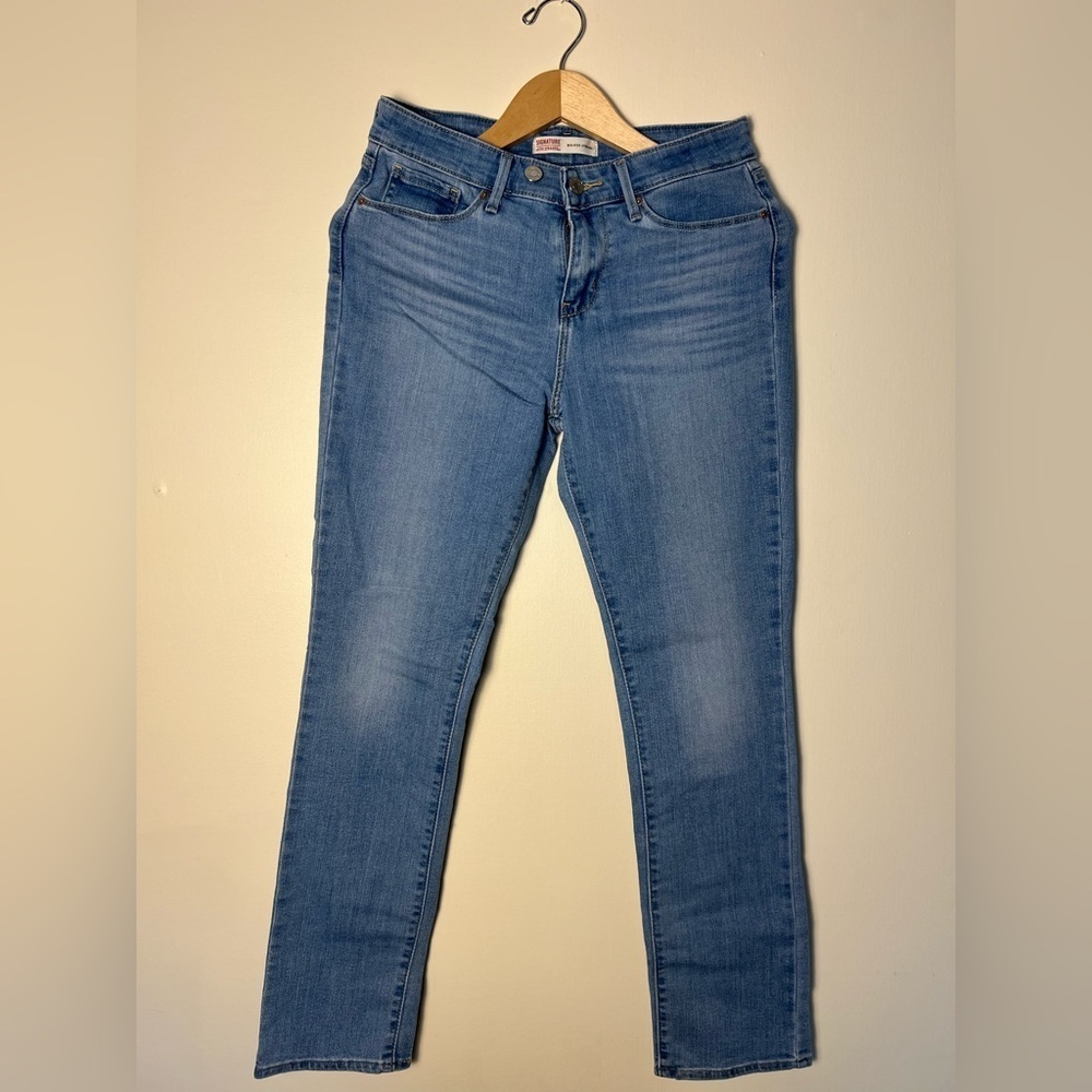 Levis Strauss Signature Women Pants Mid Rise Straight Blue Jeans sz 6M-W28 Denim